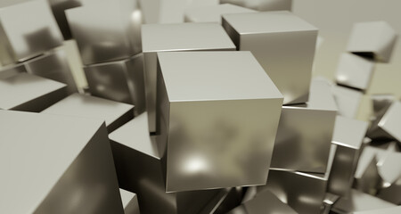 Abstract 3d render, modern geometric background design. Composition of metal cubes. Abstract modern cubes squares background. Science and technology. Big data, business concept
