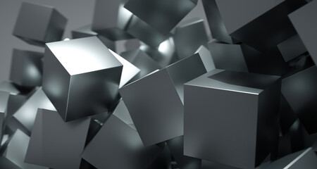 Abstract 3d render, modern geometric background design. Composition of metal cubes. Abstract modern cubes squares background. Science and technology. Big data, business concept