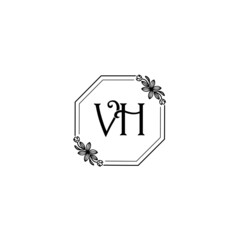 VH initial letters Wedding monogram logos, hand drawn modern minimalistic and frame floral templates