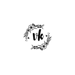 VK initial letters Wedding monogram logos, hand drawn modern minimalistic and frame floral templates