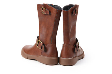 brown leather boots isolated