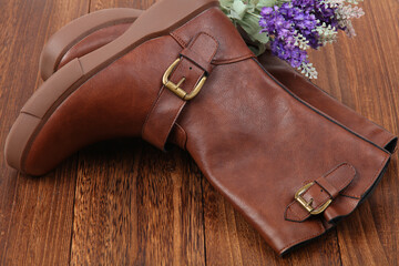 brown leather boots isolated