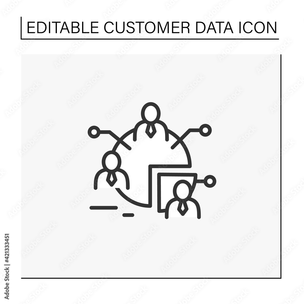 Poster audience segments line icon. process of dividing an audience into groups of people who have similar 