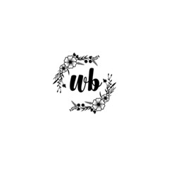 WB initial letters Wedding monogram logos, hand drawn modern minimalistic and frame floral templates