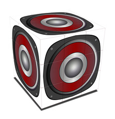 3D render illustration of cube with loudspeaker