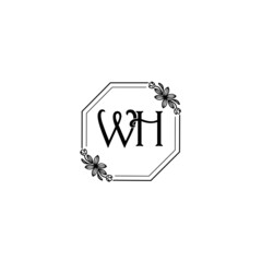 WH initial letters Wedding monogram logos, hand drawn modern minimalistic and frame floral templates