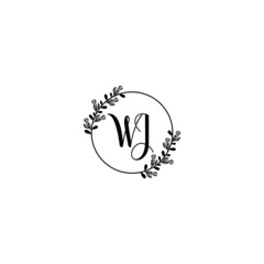 WJ initial letters Wedding monogram logos, hand drawn modern minimalistic and frame floral templates