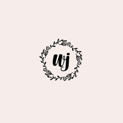 WJ initial letters Wedding monogram logos, hand drawn modern minimalistic and frame floral templates