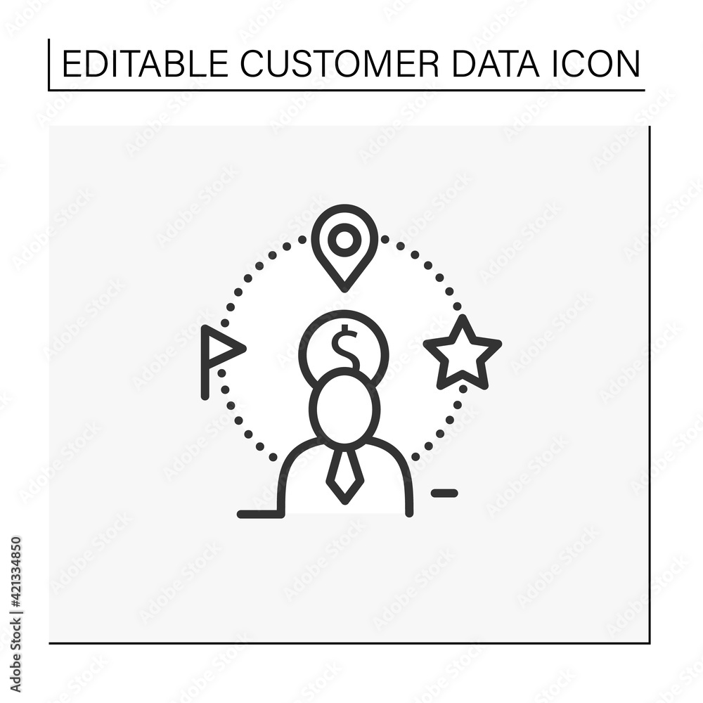 Poster customer attributes line icon. non-personal labels used to group behavioral data into personal group