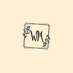 WM initial letters Wedding monogram logos, hand drawn modern minimalistic and frame floral templates
