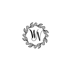 WN initial letters Wedding monogram logos, hand drawn modern minimalistic and frame floral templates