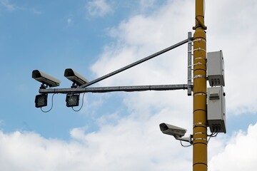 Lots of speed and security cameras monitoring the streets and roads creating the Big Brother...