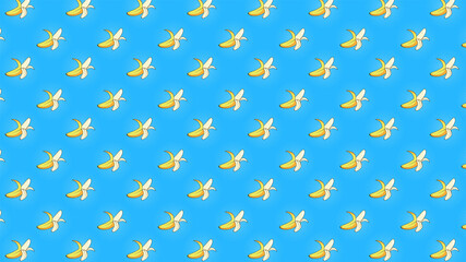 ripe peeled bananas pattern on a blue background in pop art style