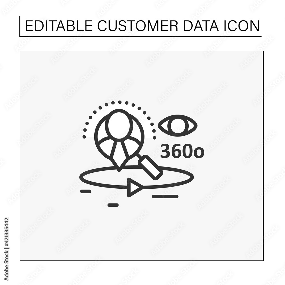 Aufkleber 360-degree customer view line icon.all client data in one place. interactions with customer service,
