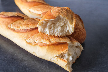 Fresh baked bread. French  flut. French baguette.