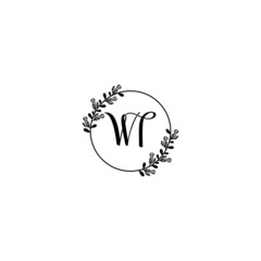 WT initial letters Wedding monogram logos, hand drawn modern minimalistic and frame floral templates