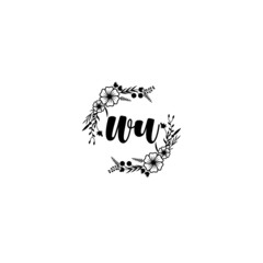 WU initial letters Wedding monogram logos, hand drawn modern minimalistic and frame floral templates