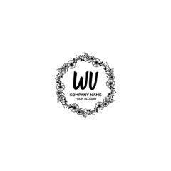 WV initial letters Wedding monogram logos, hand drawn modern minimalistic and frame floral templates