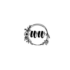 WW initial letters Wedding monogram logos, hand drawn modern minimalistic and frame floral templates