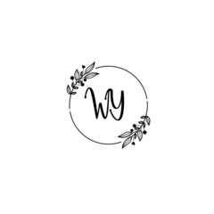 WY initial letters Wedding monogram logos, hand drawn modern minimalistic and frame floral templates