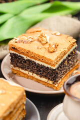 Piece of homemade poppy seed cake on a plate
