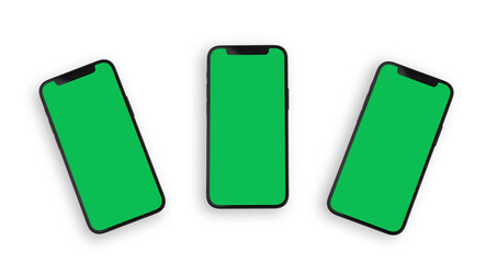 Smartphone templates with green screens, modern mobile phone mockups