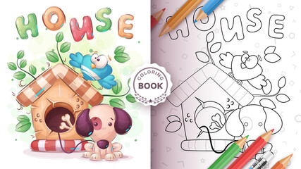 Bird and dog -coloring page