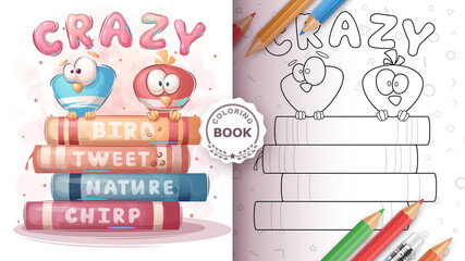 Bird on the book - coloring page