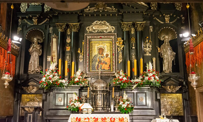 Fototapeta na wymiar Częstochowa, Poland, Jasna Góra Monastery: the chapel and the Miraculous Image of the Black Madonna Częstochowska (Our Lady of Częstochowa)