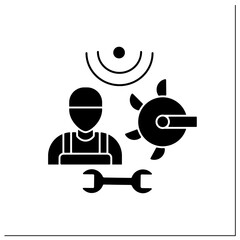 Machinery technician glyph icon. Person who specialize in repair.Working with different farm machines. Successful farming concept.Filled flat sign. Isolated silhouette vector illustration
