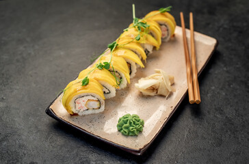 Sushi roll - MR.KRABS ROLL on a stone background
