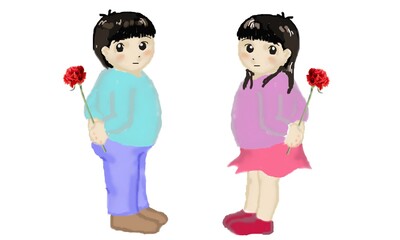 カーネーションを持った子供たち