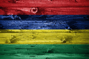 Mauritius flag on wooden planks background