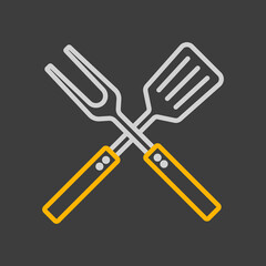 Big fork and spatula vector icon. Kitchen appliance