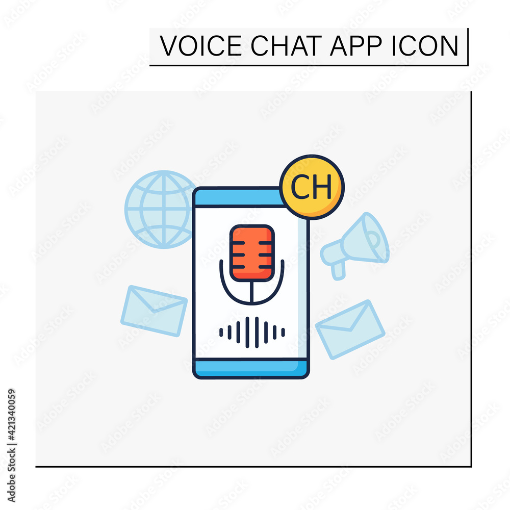 Poster voice message color icon. voice message recording. microphone. speaking. communication concept. isol