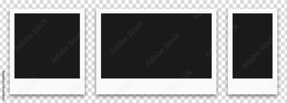 Wall mural realistic polaroid photo frame mockup set. isolated frame card vintage photography on alpha backgrou