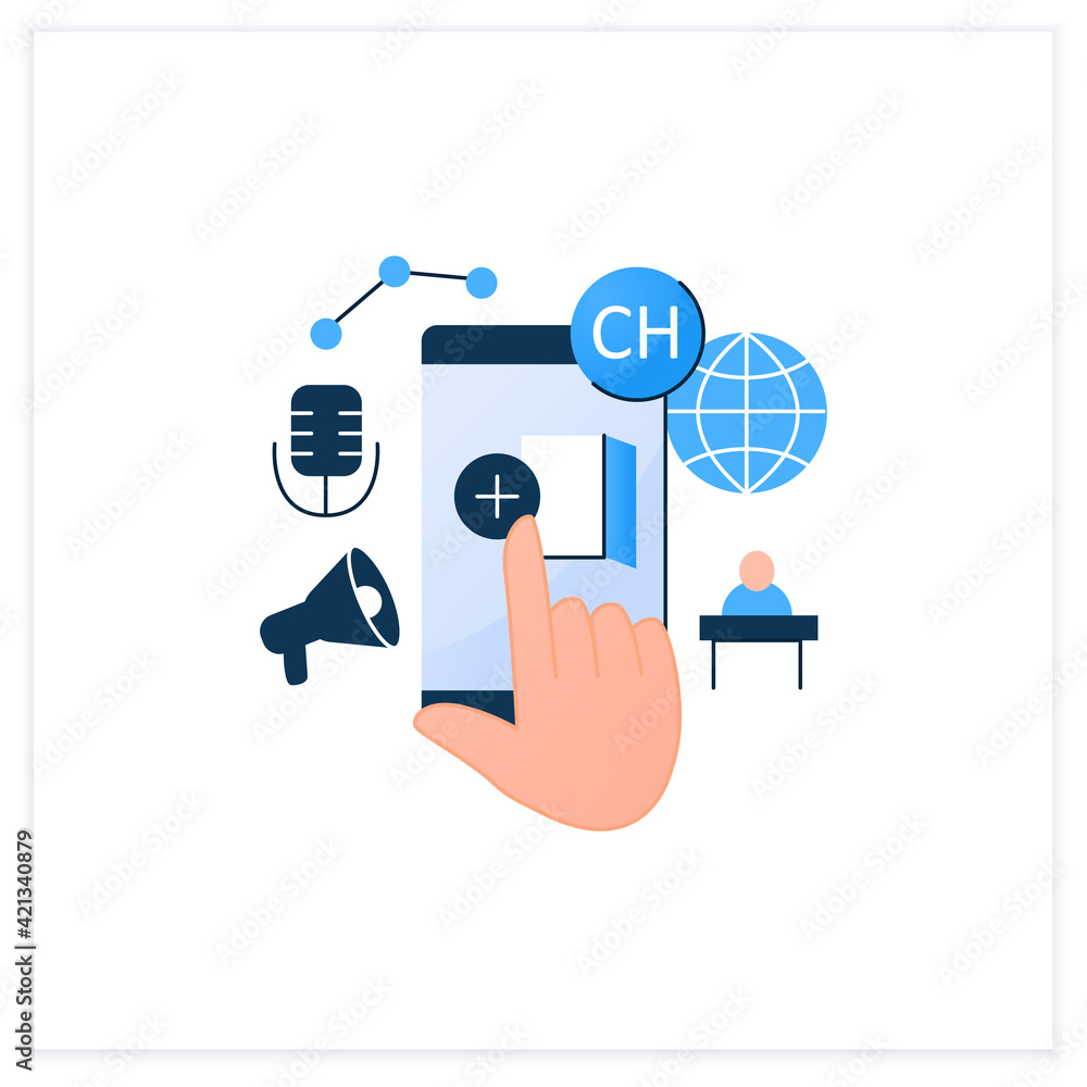 Poster room creating flat icon. creating own room in app. inviting friends. communication room , recording 