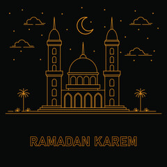 Obraz premium Creative illustration of a mosque in line style. isolated black background