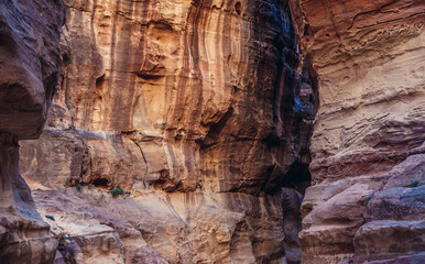 Siq gorge in Petra historic and archaeological city in southern Jordan