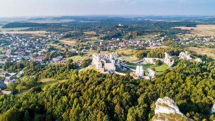 Ogrodzieniec ruins of a medieval castle. Czestochowa region, Poland.
Medieval castle ruins located in Ogrodzieniec, Poland. Aerial view.