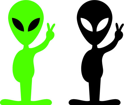 Vector illustration of the aliens with peace gesture
