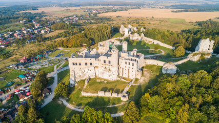Fototapeta na wymiar Ogrodzieniec ruins of a medieval castle. Czestochowa region, Poland. Medieval castle ruins located in Ogrodzieniec, Poland. Aerial view.