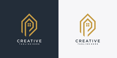 House logo design initial letter p with creative concept