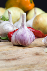 garlic spices on the kitchen table