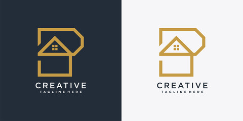 House logo design template with initial letter p concept