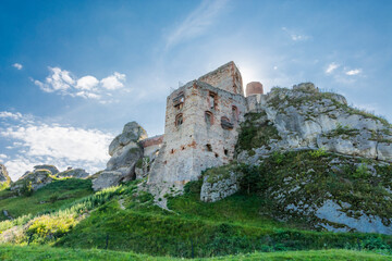 Medieval castle in the village of Olsztyn in the autumn scenery. 
Trail of the Eagles Nests (Szlak Orlich Gniazd). Krakow - Czestochowa Upland.
