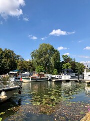 Metz, France - August 29, 2019: The Moselle river in a sunny day in Metz