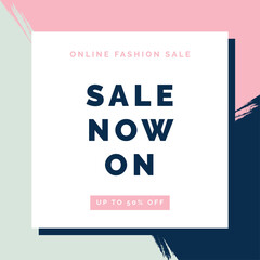 Fototapeta na wymiar Sale Promotional Square Banner for Social Media Post. Sale Promo Ad. Sale Now On Social Media Advert for Fashion, Beauty, Wellness, Fitness
