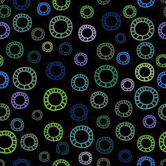 Vector seamless colorful pattern of ornamental abstract dots and circles on black