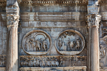 Details of the Arch of Constantine in Rome, next to the Coliseum.